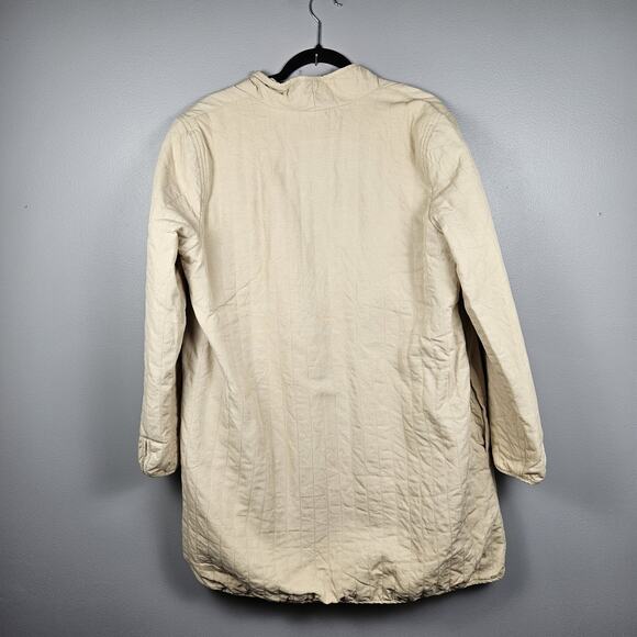 Eileen Fisher Quilted Long Jacket Coat Linen Tencel Organic Cotton Beige M - Picture 3 of 9